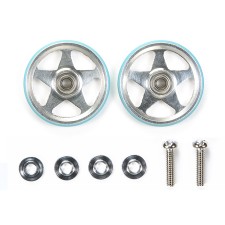 TAMIYA 田宫 四驱车 限量版 蓝色19mm低摩擦铝合金导轮 94996 19mm ALUMINUM ROLLERS（5 SPOKES）w/PLASTIC RINGS（LIGHT BLUE） 19mmプラリング付アルミベアリングローラー